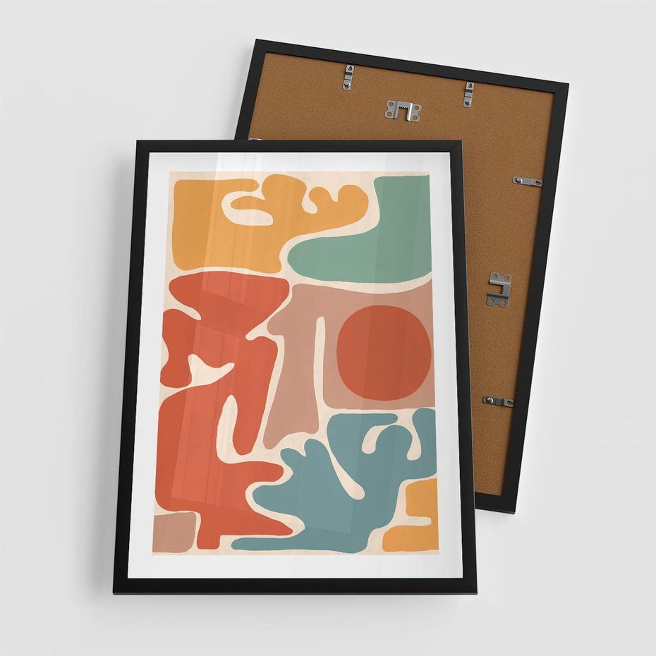 Plakat w ramie 50x70 - Pastelowa Symfonia Kształtów - abstrakcyjne kolorowe formy, pastelowe kolory - rama czarna