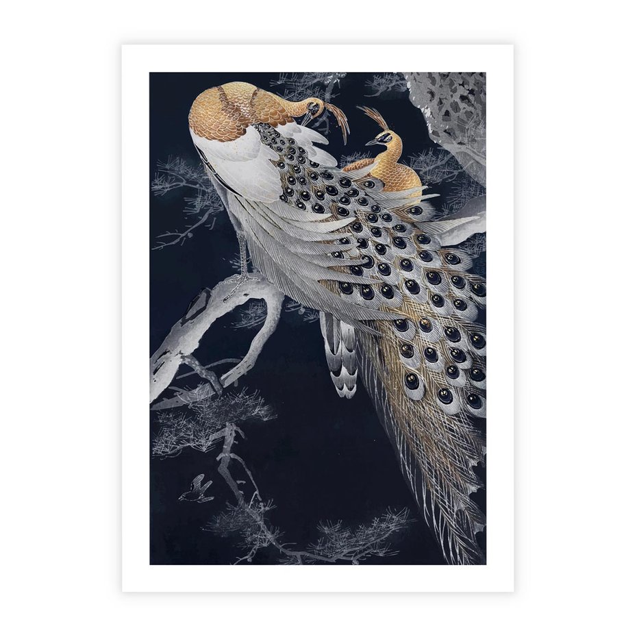 Plakat bez ramy 21x30 - Japońskie Pawie - japońska grafika, pawie