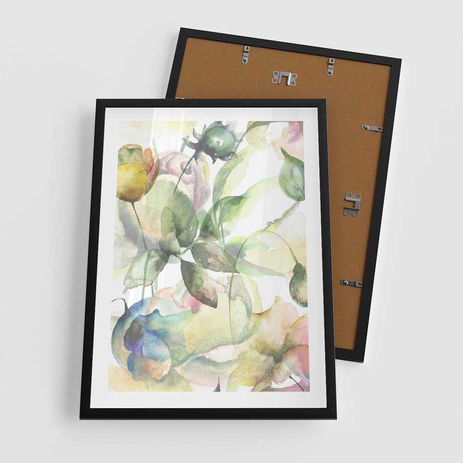 Plakat w ramie 50x70 - Delikatne Kolory - akwarelowe, kwiaty - rama czarna