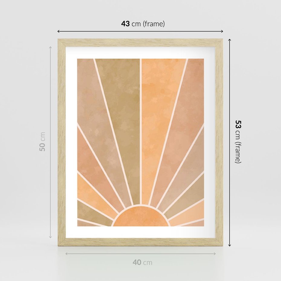 Plakat w ramie 40x50 - Grafika Boho w Odcieniach Pomarańczu - boho słońce, grafika - rama drewno