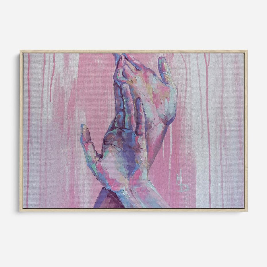 Obraz w ramie 70x50 - Splecione - obraz olejny, pastelowe kolory - rama drewno