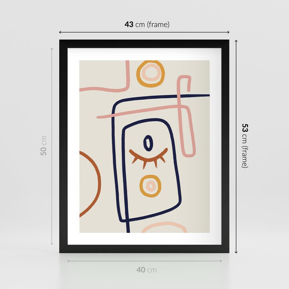 Plakat w ramie 40x50 - Manifestacje Dziwności - abstrakcja w stylu picasso, beżowe tło - rama czarna