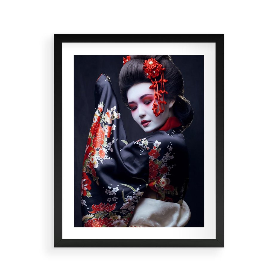 Plakat w ramie 40x50 - Elegancka japońska gejsza - japońska, gejsza - rama czarna