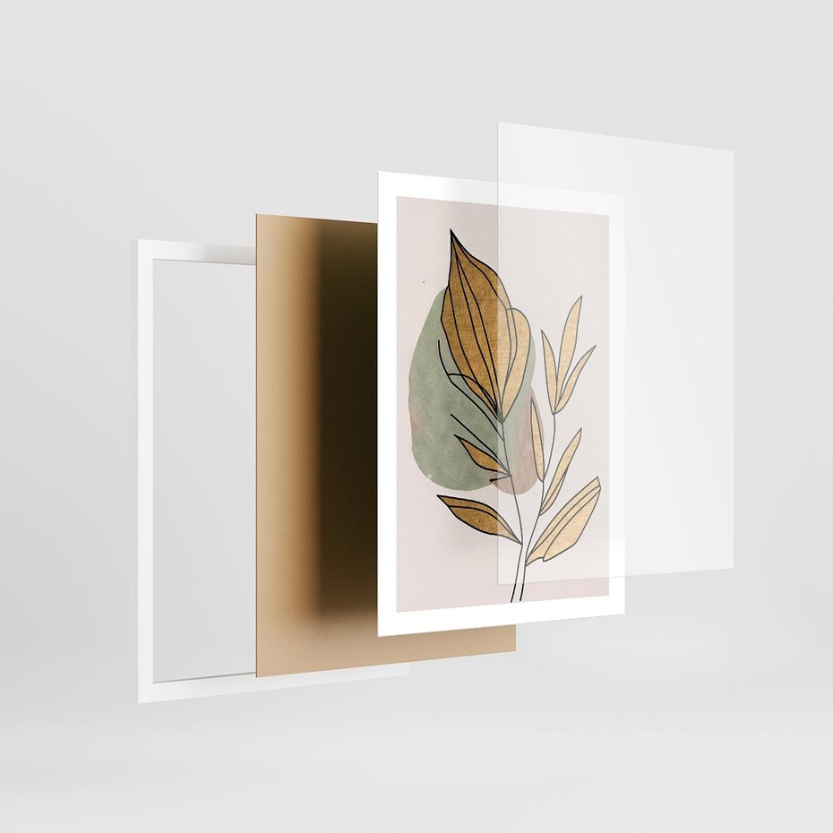 Plakat w ramie 50x70 - Rozkwitające Wnętrza Światła - abstrakcyjny obraz boho, liście - rama biała