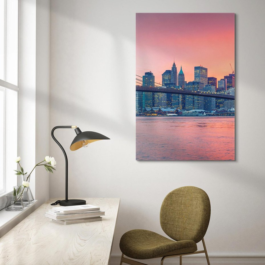 Obraz na płótnie 70x100 - Zachód słońca na moście w Nowym Jorku - zachód, słońca
