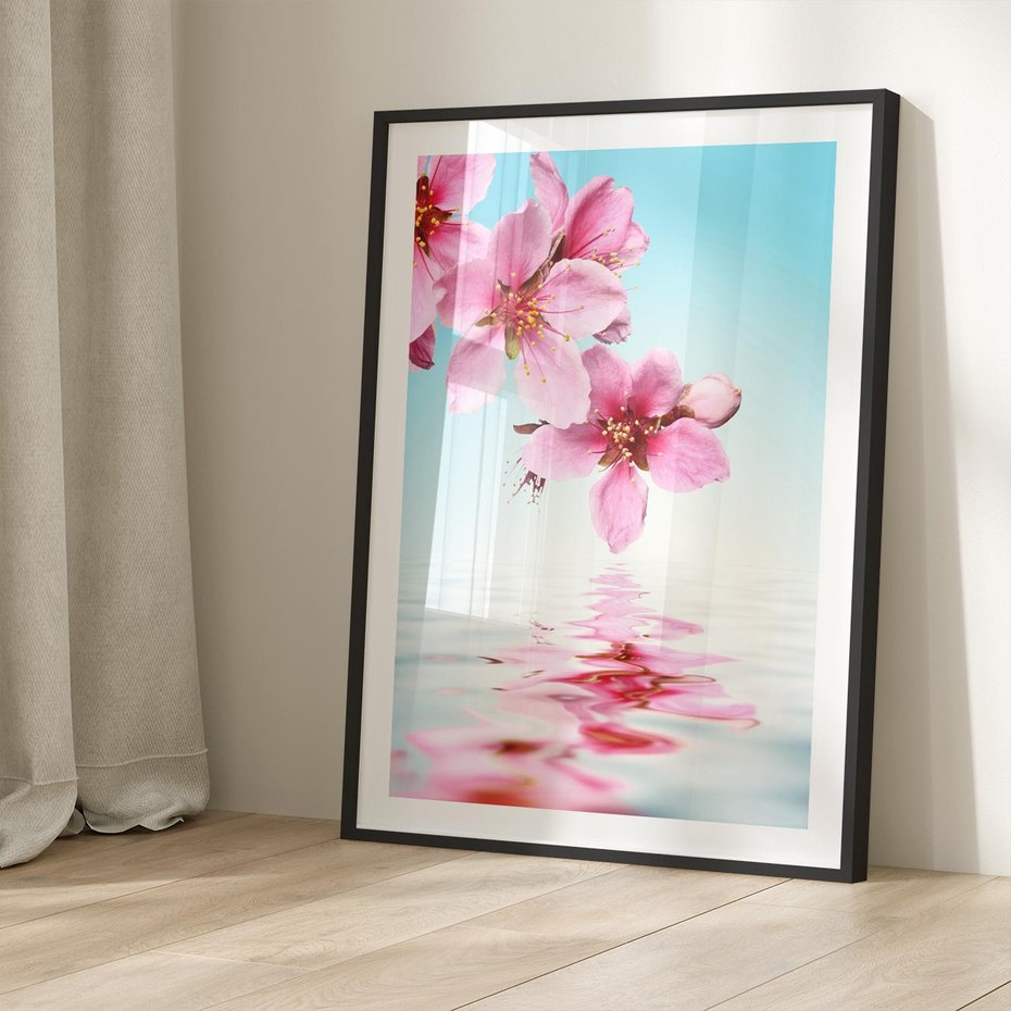 Plakat w ramie 40x50 - Magia kwitnącej wiśni - kwitnąca, wiśnia - rama czarna