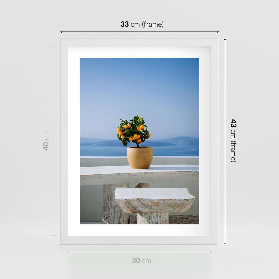 Plakat w ramie 30x40 - Uroki Santorini - Santorini, Grecja - rama biała