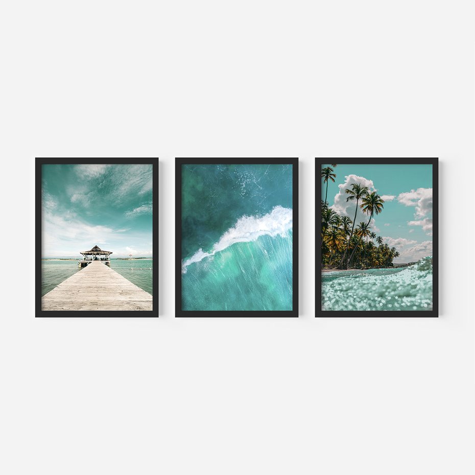 Zestaw obrazy w ramie 40x50 galeria - Plaża, palmy, hawaje, morze - rama czarna