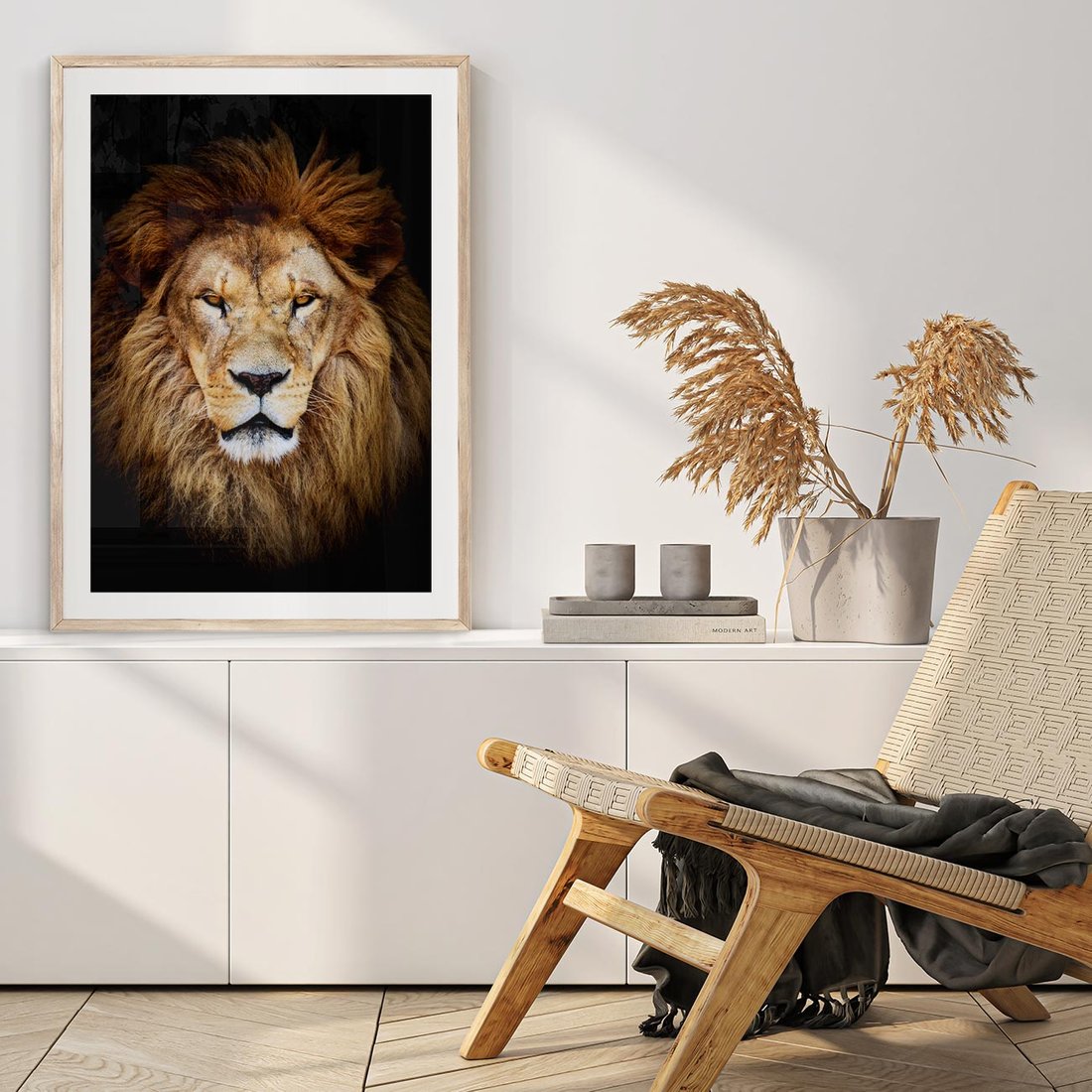 Plakat w ramie 40x50 - Król zwierząt w majestatycznym stylu - lew, król - rama drewno
