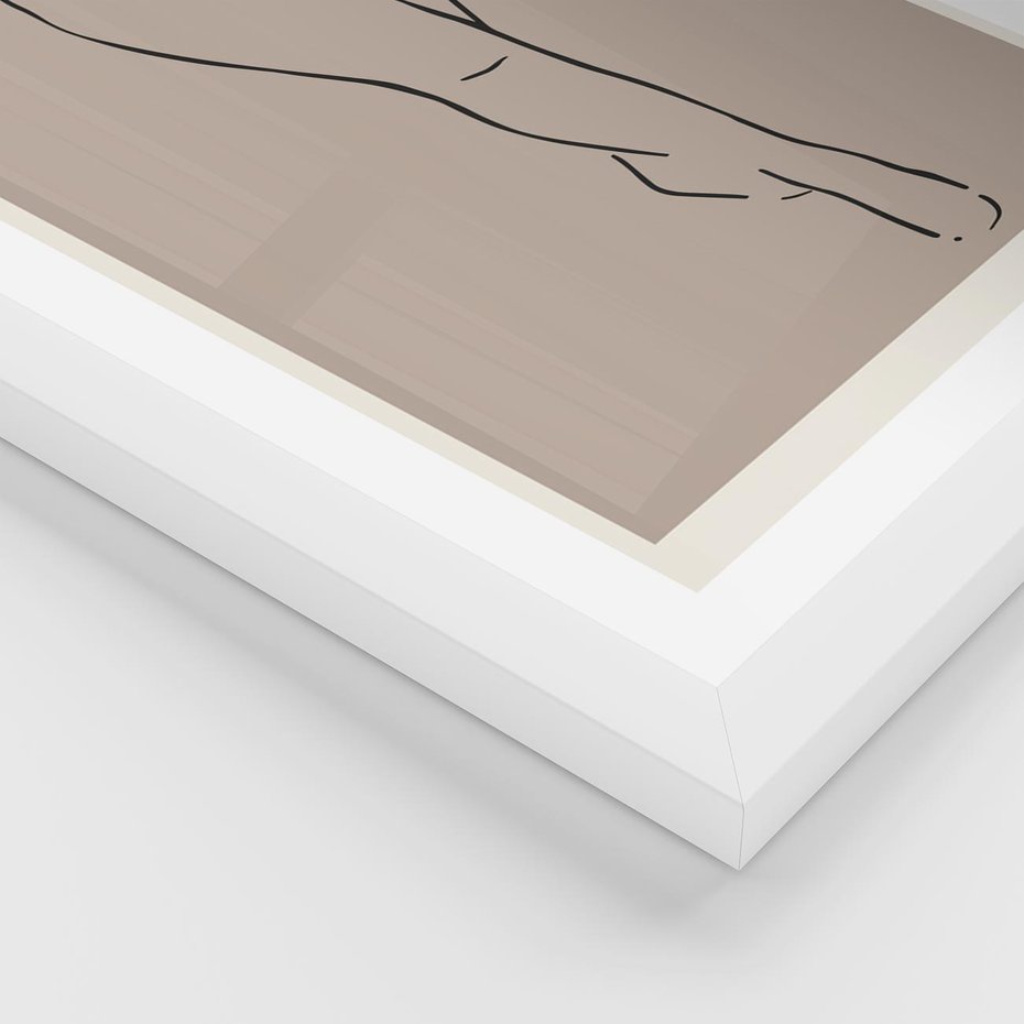 Plakat w ramie 50x70 - Intrygujące Szkice - mnimalistyczny akt kobiecy, beżowa tonacja - rama biała