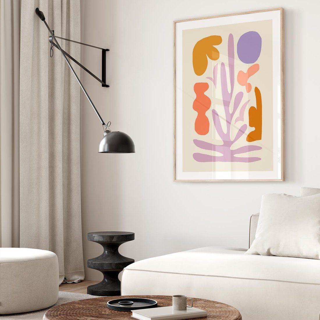 Plakat w ramie 40x50 - Przenikająca Harmonia - abstrakcyjny obraz, pastelowe kolory - rama drewno