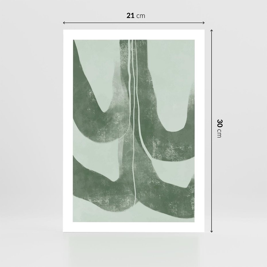 Plakat bez ramy 21x30 - Nurtująca Kompozycja Zieleni - abstrakcyjne delikatne zielone linie, podobne do gałęzi kwiatów
