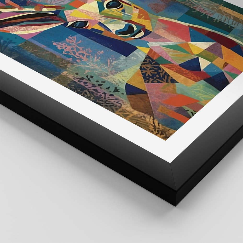 Plakat w ramie 40x50 - Bezgraniczne Kontury Zaskoczenia - abstrakcyjny obraz olejny, jeleń - rama czarna