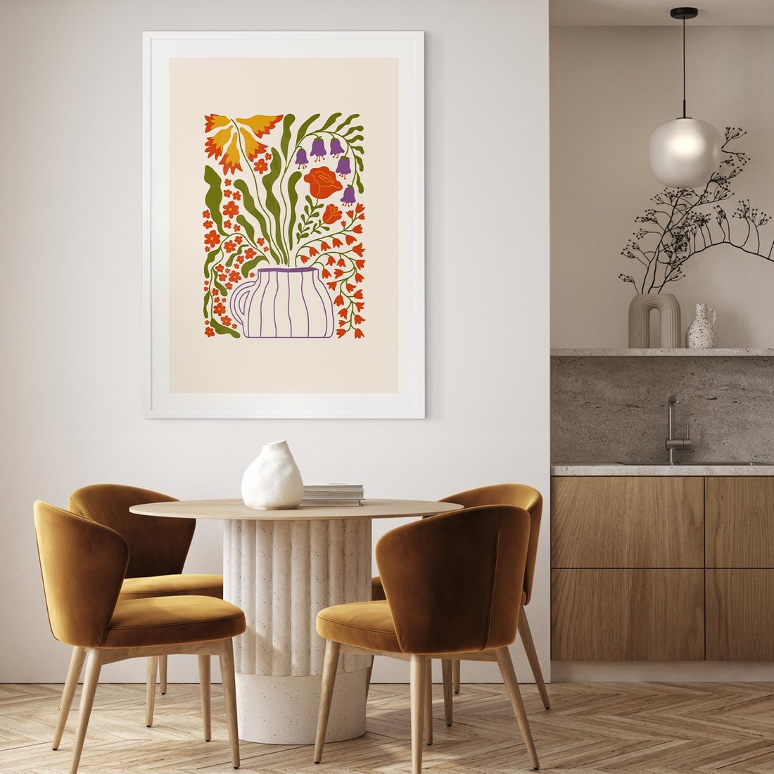 Plakat bez ramy 30x40 - Świeżość Kwiatów - kwiaty w wazonie, minimalistyczna kompozycja