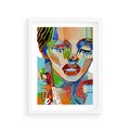 Plakat w ramie 30x40 - Kolorowe Formy - abstrakcyjny portret kobiety, twarz - rama biała