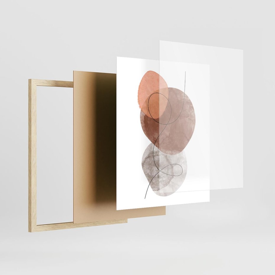 Plakat w ramie 40x50 - Brązowe Akwarelowe Zawirowania - abstrakcja, brązowe akwarelowe plamy - rama drewno