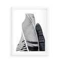 Plakat w ramie 50x70 - Wieżowce z Falistymi Kształtami - nowoczesne wieżowce, czarno biała fotografia - rama biała