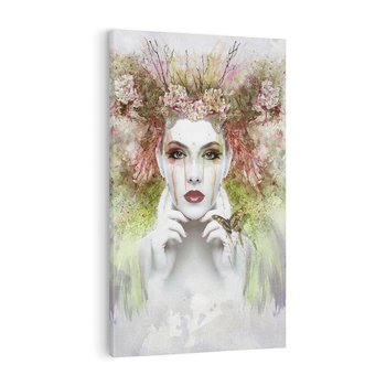 Obraz na płótnie 50x70 - Abstrakcyjna Ekspresja - Twarz w Kwiatowym Wirze - abstrakcja, twarz