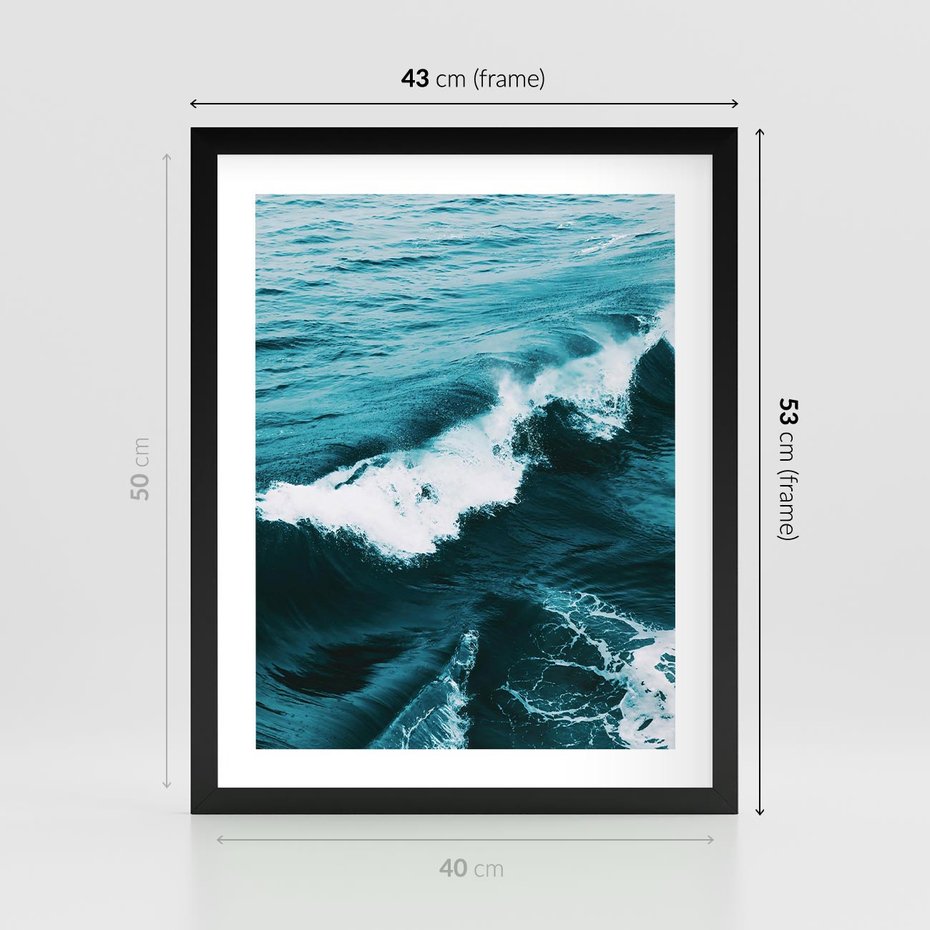 Plakat w ramie 40x50 - Wibracje Oceanu - turkusowy ocean, fale - rama czarna