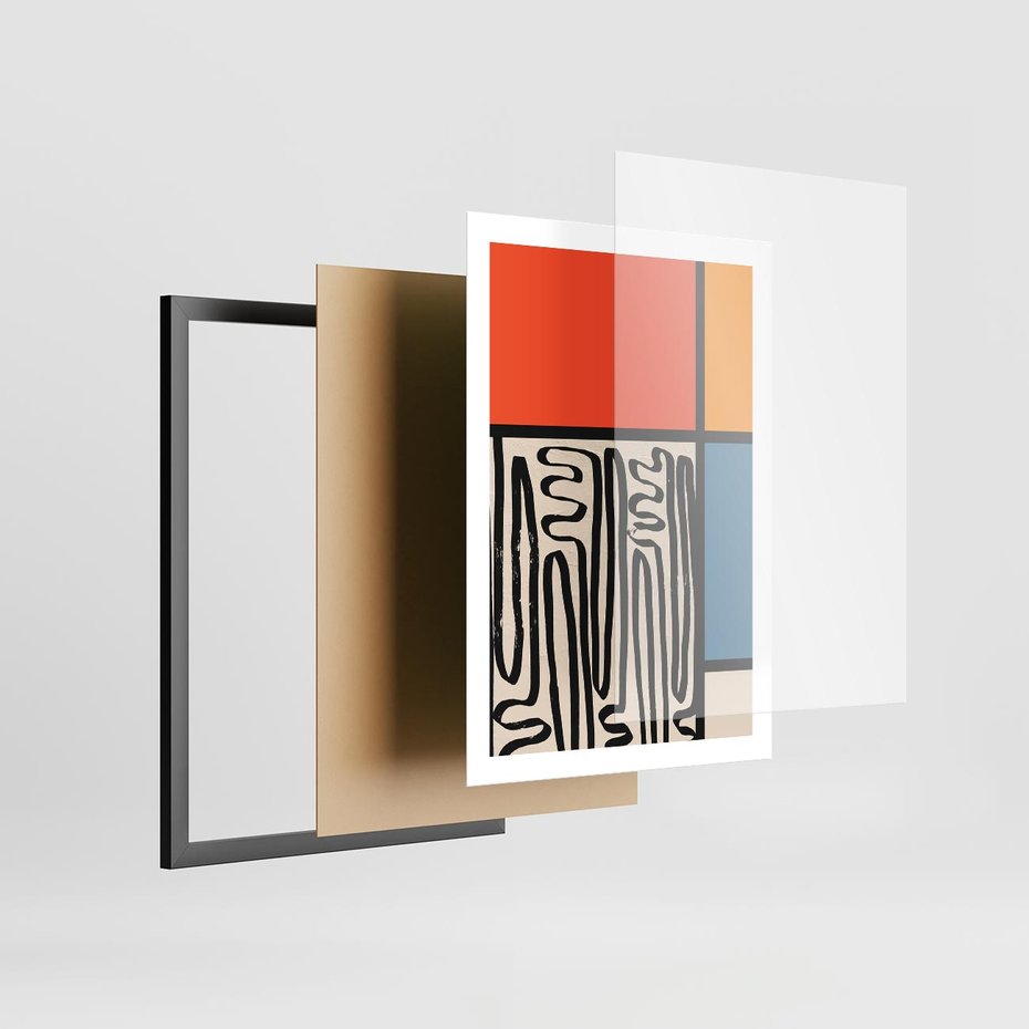 Plakat w ramie 50x70 - Podróżne Wibracje Serca - abstrakcyjny obraz, proste linie - rama czarna