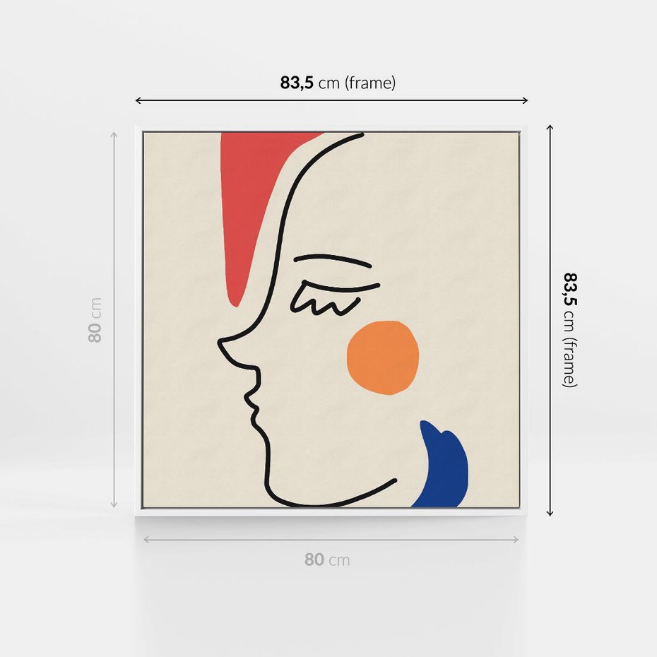 Obraz w ramie 80x80 - Impresje Kształtów - abstrakcyjny obraz, przypomina twarz - rama biała