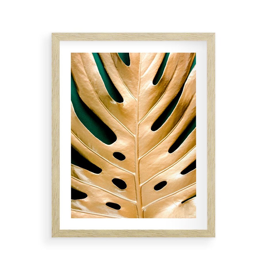 Plakat w ramie 40x50 - Piękno i Styl - złote, liście - rama drewno
