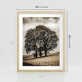 Plakat w ramie 40x50 - Spokojna Osamotniona Chwila - beżowe kolory, samotne drzewo na polu - rama drewno