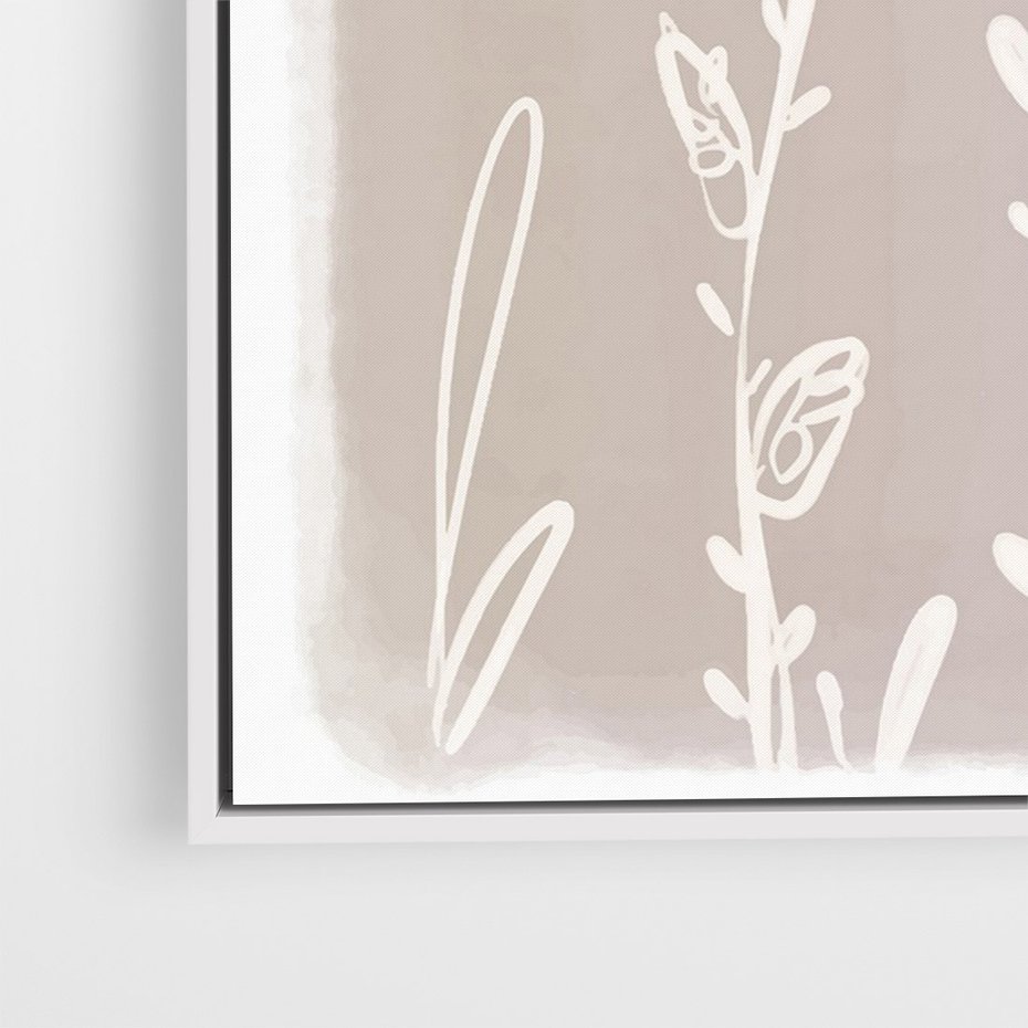 Obraz w ramie 70x100 - Roślinne Przeniknięcia - nowoczesny subtelny plakat, beżowy - rama biała