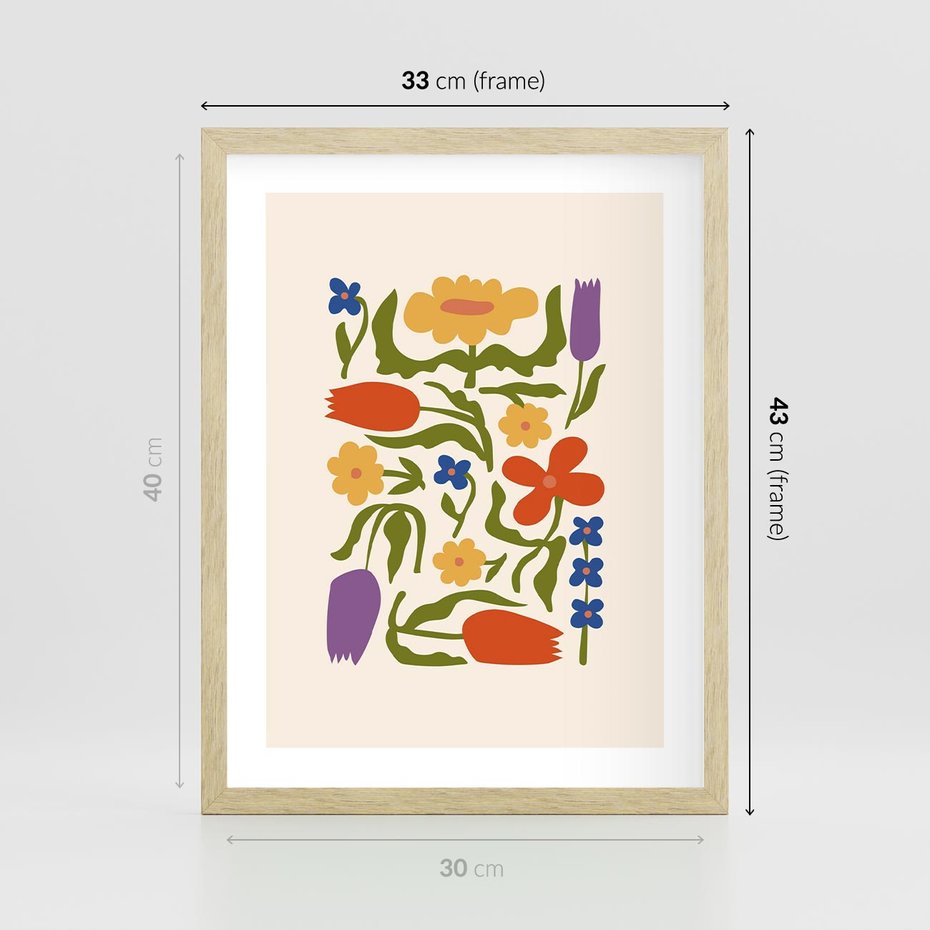 Plakat w ramie 30x40 - Minimalistyczna Harmonia - kwiaty, sztuka nowoczesna - rama drewno