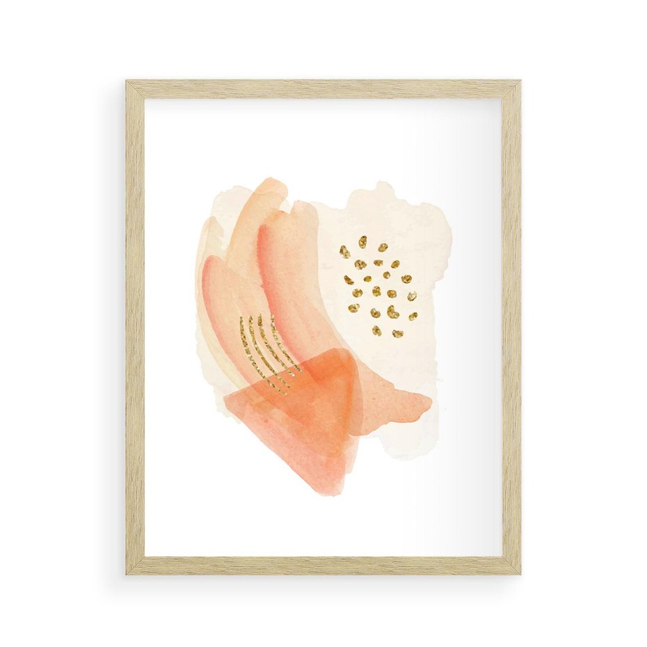 Plakat w ramie 40x50 - Rozkwitające Odbicia Form - abstrakcyjne akwarelowe plamy, minimalizm - rama drewno
