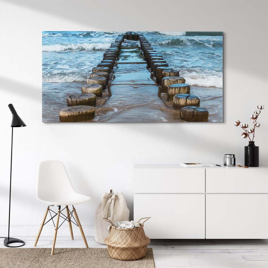 Obraz na płótnie 120x60 - Falochron na brzegu morza - falochron, morze