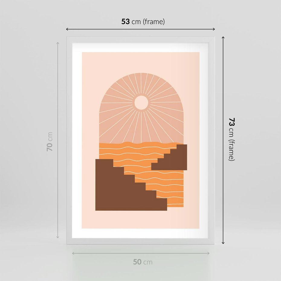 Plakat w ramie 50x70 - Słoneczne Inspiracje w Stylu Boho - boho grafika, słońce - rama biała