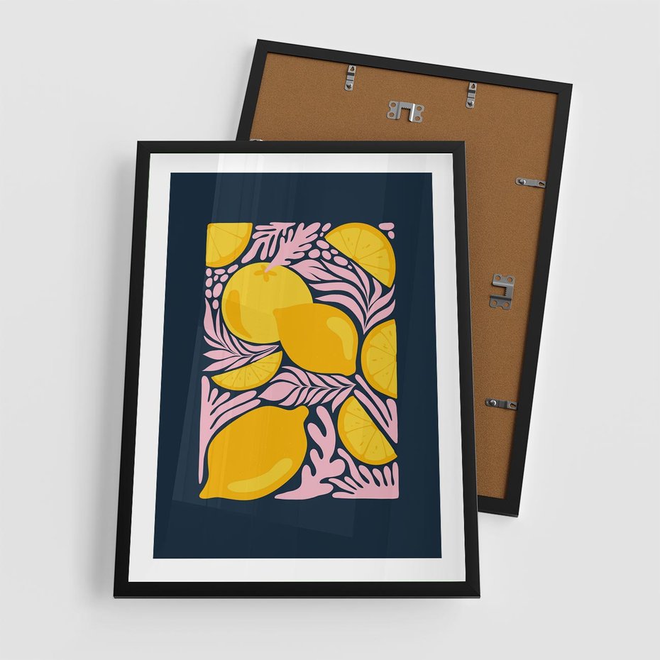 Plakat w ramie 50x70 - Kreatywne Rytmy - granatowe tło, nowoczesna kompozycja - rama czarna