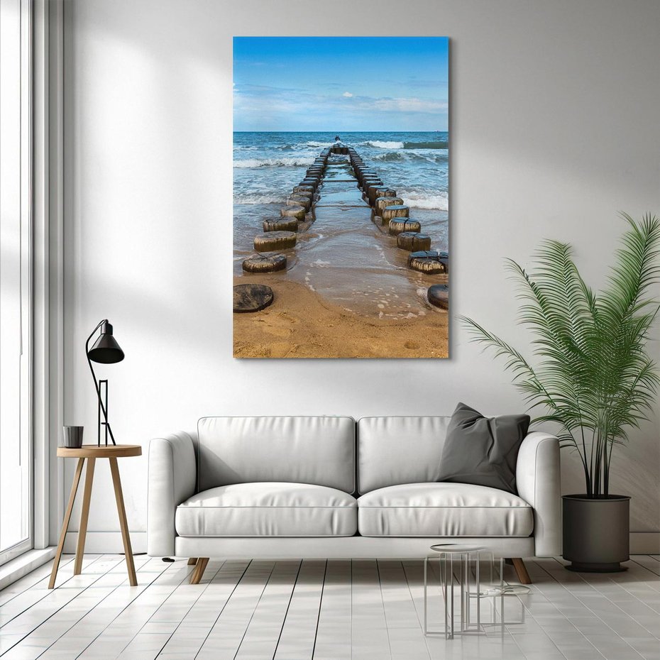 Obraz na płótnie 70x100 - Falochron na brzegu morza - falochron, morze