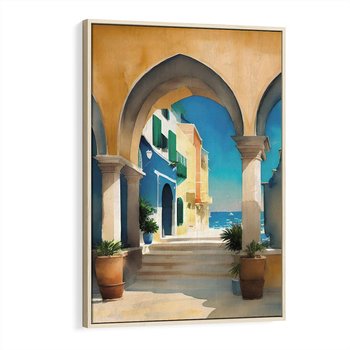 Obraz w ramie 80x120 - Nadmorskie Łuki - akwarela, śródziemnomorski klimat - rama drewno