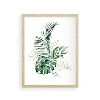 Plakat w ramie 50x70 - Luksus w Detalu - złote, liście - rama drewno
