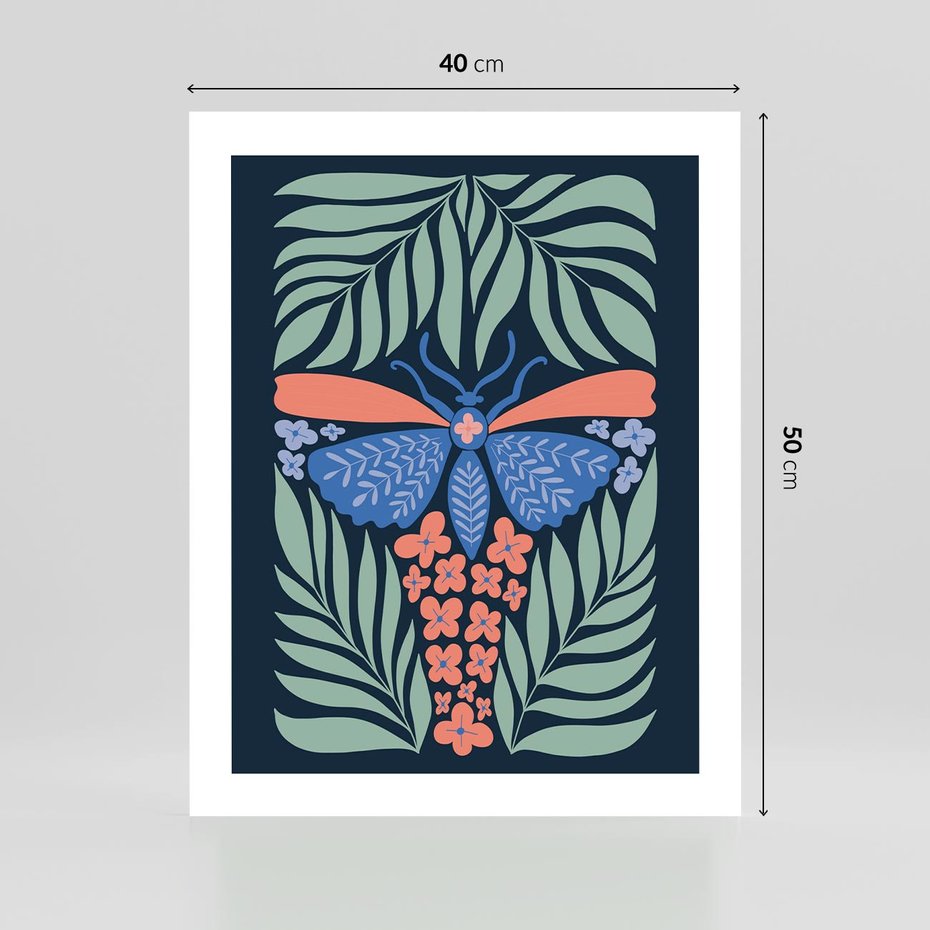 Plakat bez ramy 40x50 - Granatowa Noc - granatowe tło, abstrajcyjna ćma