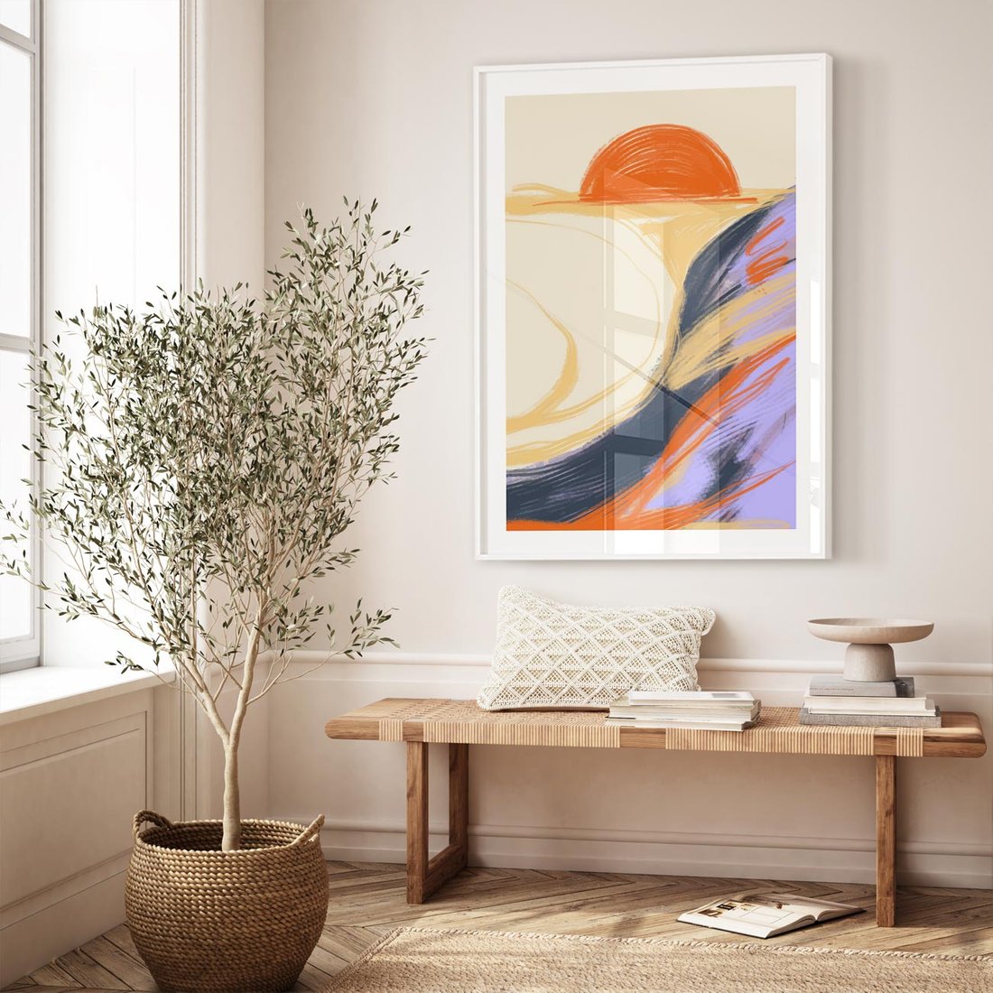 Plakat bez ramy 30x40 - Pomarańczowy Horyzont - pastelowy krajobraz, nowoczesny plakat