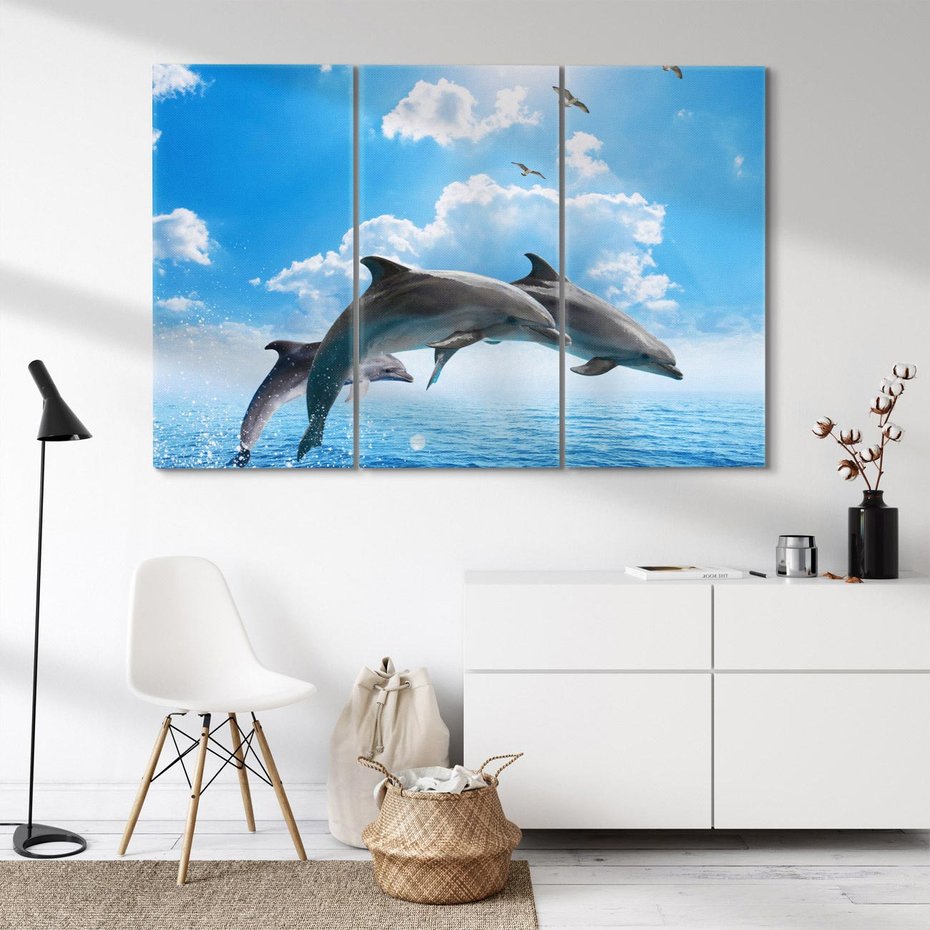 Obraz na płótnie 120x80 - Spotkanie z naturą - morze, delfiny