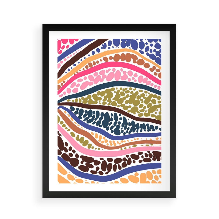 Plakat w ramie 50x70 - Wibracje Plam - kolorowe wzory, tęczowe żywe kolory - rama czarna