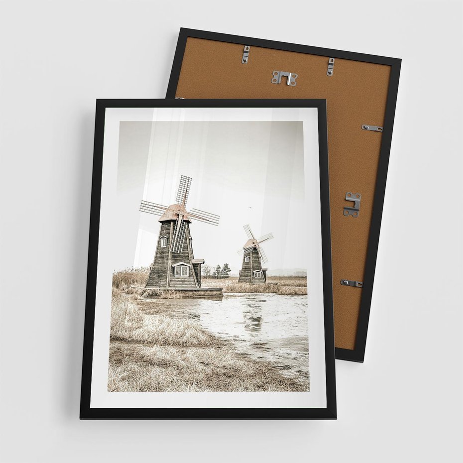 Plakat w ramie 50x70 - Wiejskie Młyny: Rustykalna Fotografia - młyny, rustykalna fotografia - rama czarna