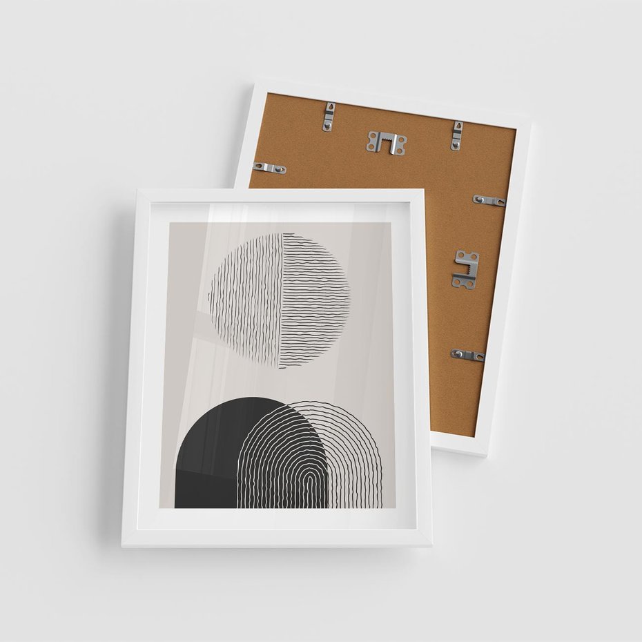 Plakat w ramie 40x50 - Przenikająca Rzeczywistość - abstrakcyjna kompozycja, okręgi i półokręgi - rama biała