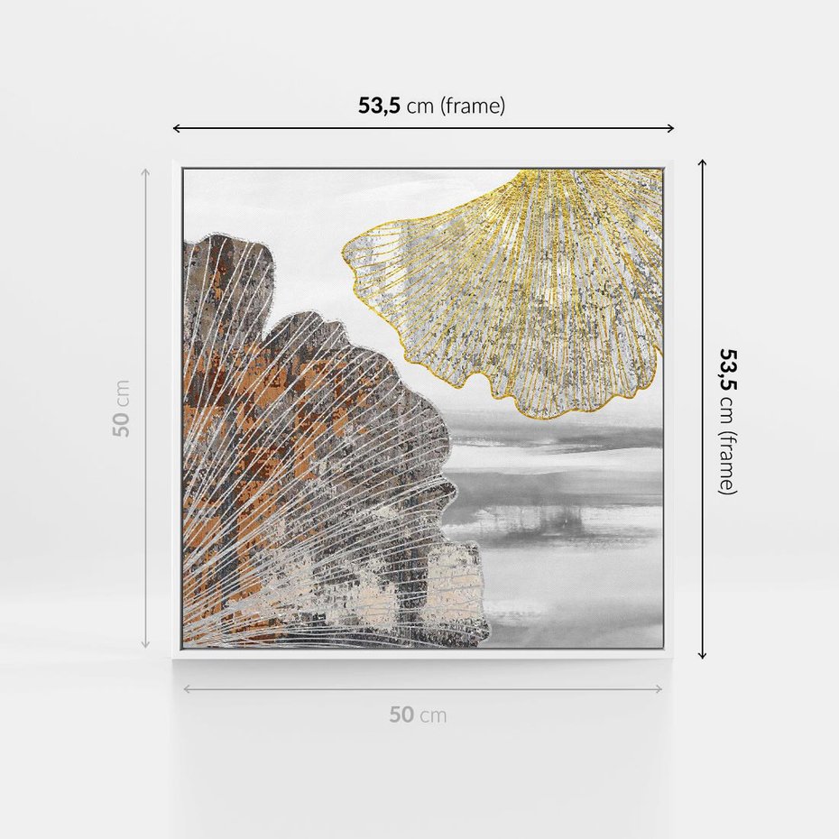 Obraz w ramie 50x50 - Złote liście melancholii - liście miłorzębu, tekstura - rama biała