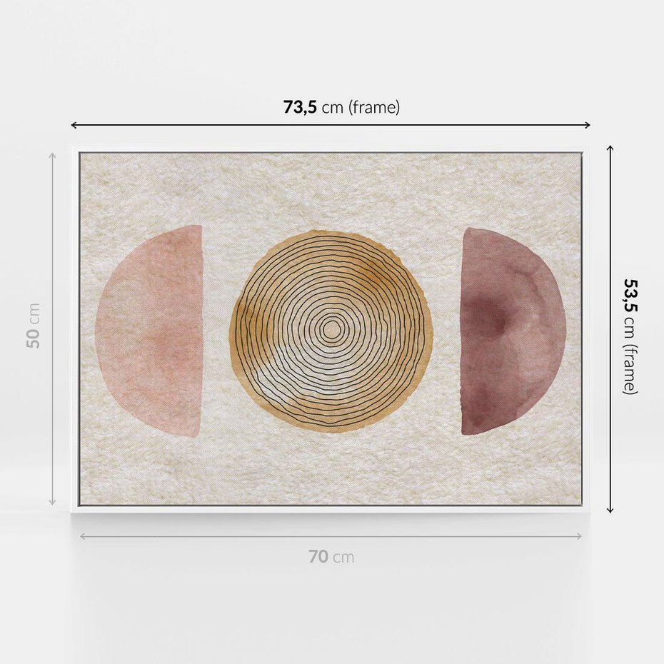Obraz w ramie 70x50 - Zapisane w promieniach słońca - beżowe strukturalne tło, koła - rama biała