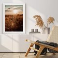 Plakat w ramie 40x50 - Zachwyt zachodem słońca na łące - zachód, słońca - rama biała