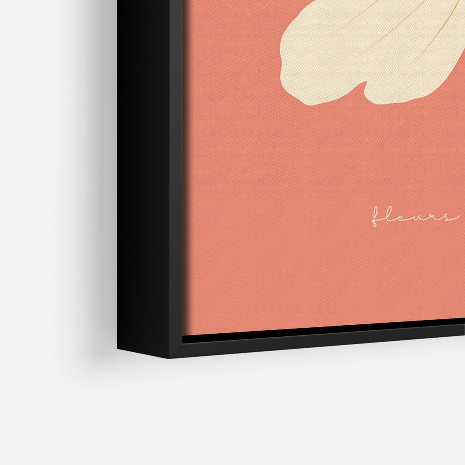 Obraz w ramie 50x70 - Malowane Kolorowe Echa - minimalistyczna grafika, biały kwiat na różowym tle - rama czarna