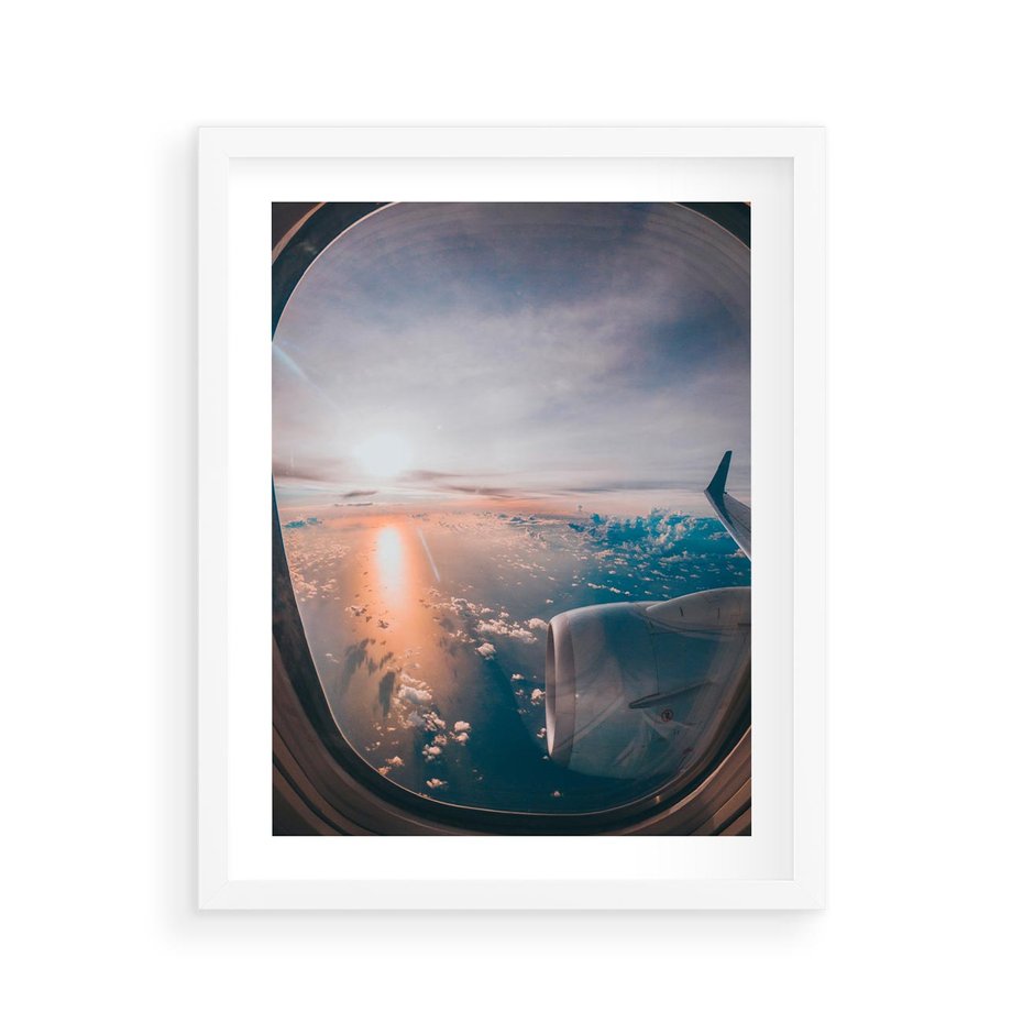 Plakat w ramie 40x50 - Widok z Góry - fotografia, zdjecie z okna samolotu - rama biała