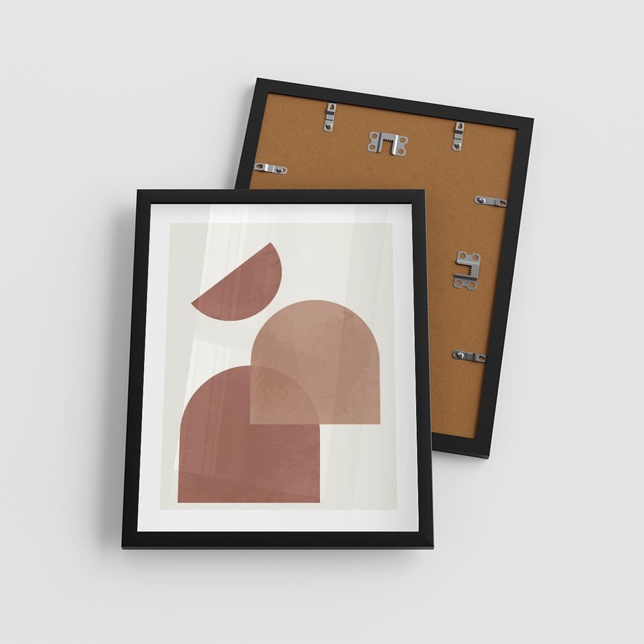 Plakat w ramie 40x50 - Harmonijne Widoki - abstrakcyjne geometryczne kształty, odcienie brązu i beżu - rama czarna