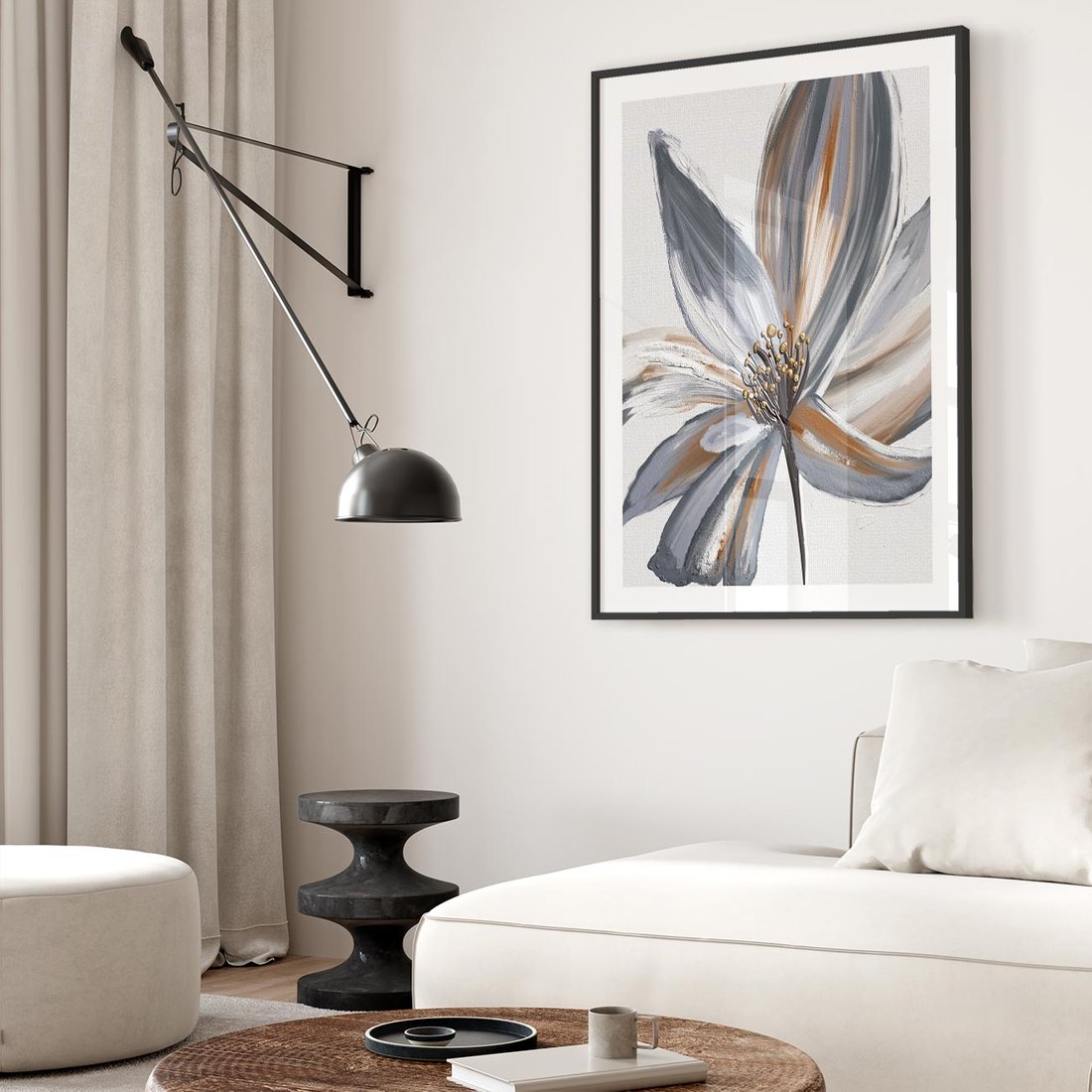 Plakat w ramie 50x70 - Olejne kwiaty - wyraz emocji - kwiaty, malowane - rama czarna