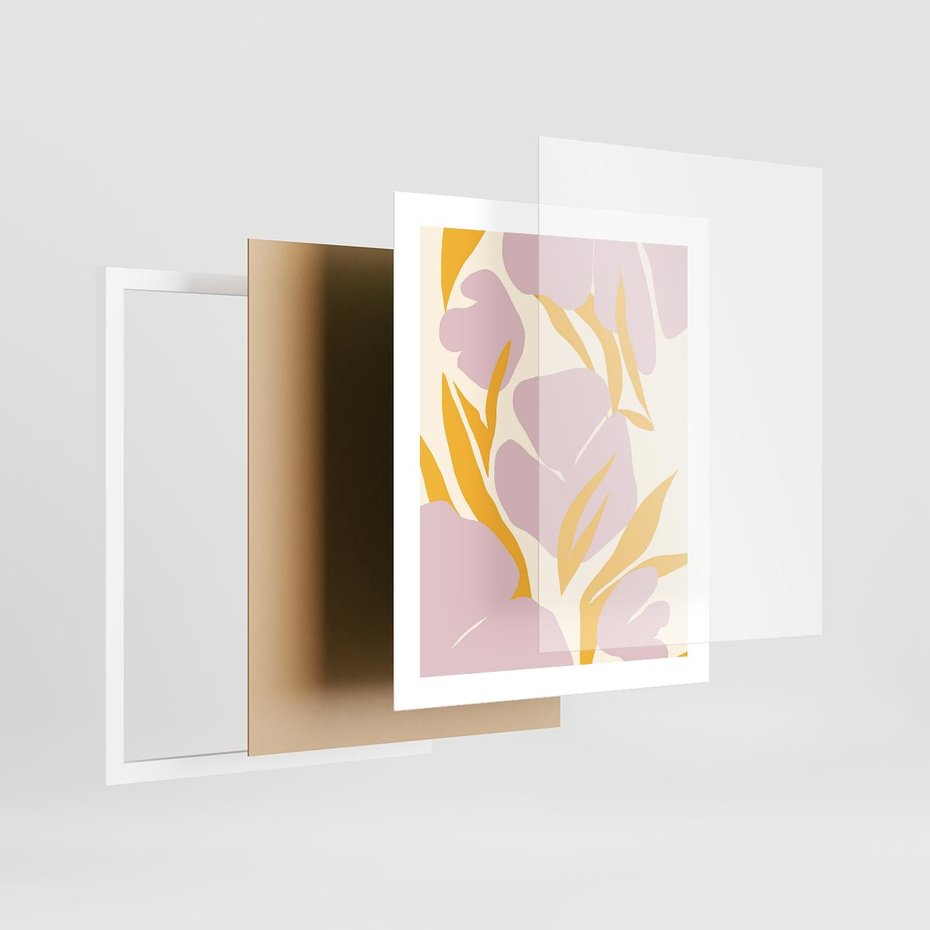 Plakat w ramie 40x50 - Migocące Wibracje - abstrakcyjne kwiaty, pastelowe kolory - rama biała